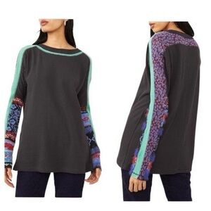Free People On My Way Cuff Cotton Black Thermal Top  Medium (but runs Large)